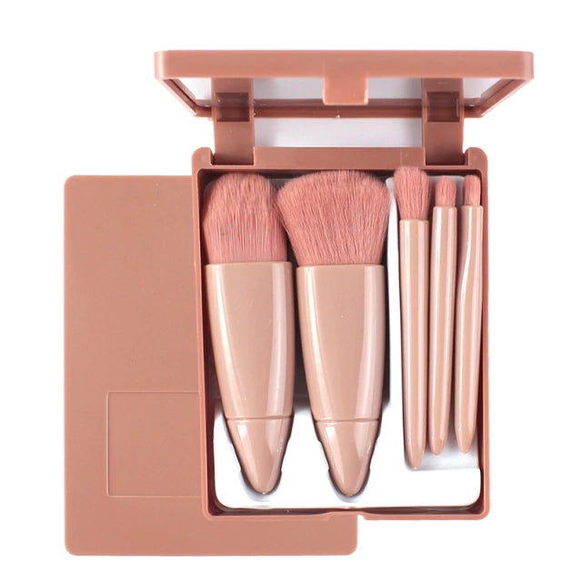 Kit 5 Pincéis De Maquiagem Com Mini Espelho Portátil (323332)
