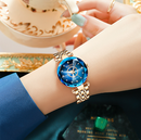 Coração do Oceano Quartzo Assista Starry Sky Diamond Surface Multi-facetado Vidro Solid Steel Band Ladies relógio à prova d'água
