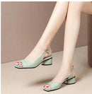 Comemore-Sandálias de Salto Peep Toe Confortáveis de Couro Macio para Mulheres, Salto Baixo, Bombas de Cadeia de Tornozelo, Sapatos Senhora do Escritório, Verão, 40, 2023