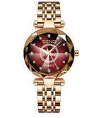 Coração do Oceano Quartzo Assista Starry Sky Diamond Surface Multi-facetado Vidro Solid Steel Band Ladies relógio à prova d'água