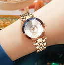 Coração do Oceano Quartzo Assista Starry Sky Diamond Surface Multi-facetado Vidro Solid Steel Band Ladies relógio à prova d'água