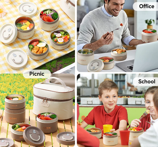 WORTHBUY-Portátil Bento Lunch Box Set, Saco Isolado, Aço Inoxidável, Recipiente De Alimento Térmico, Manter Quente, 18/8