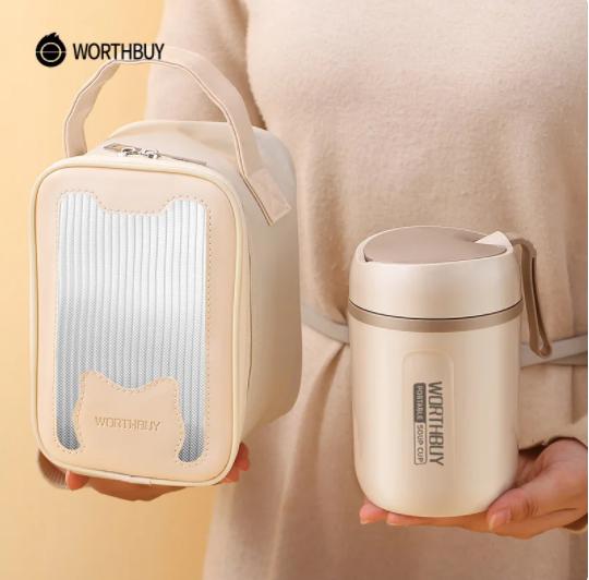 WORTHBUY Recipiente de alimento de aço inoxidável seguro da micro-ondas da caixa de almoço térmica 18/8 para o frasco de alimento do recipiente do almoço do adulto do miúdo à prova de vazamento