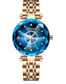 Coração do Oceano Quartzo Assista Starry Sky Diamond Surface Multi-facetado Vidro Solid Steel Band Ladies relógio à prova d'água